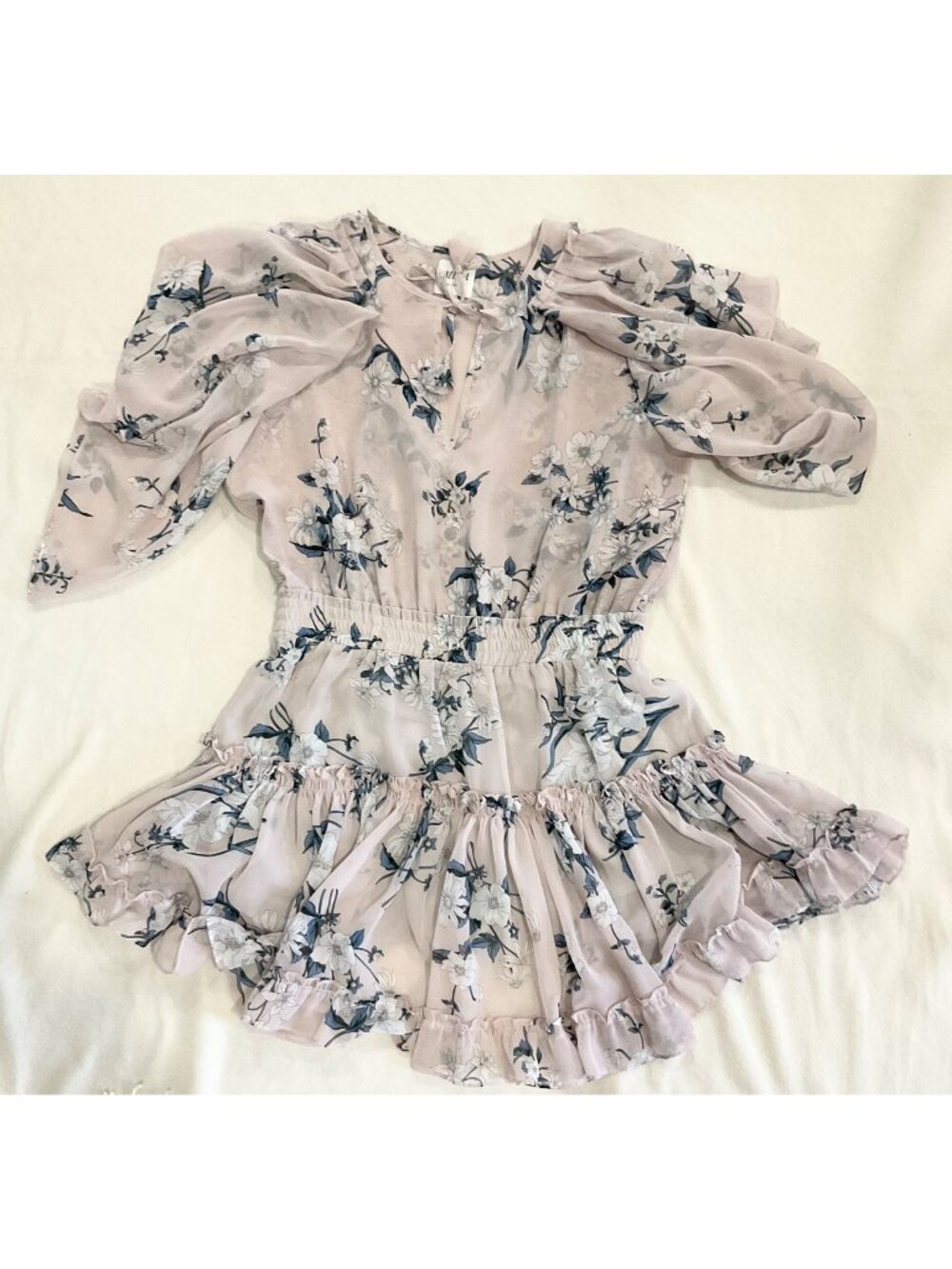 Misa Los Angeles purple lavender blue floral ruffle Lulu mini dress SZL